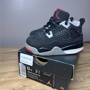 Jordan Kids Retro 4 Black and Gray Sneakers